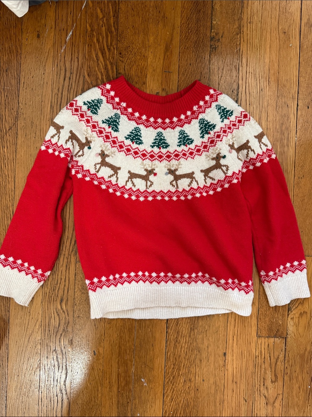 Mini Boden Red Fair Isle Reindeer Crewneck Sweater